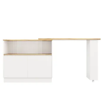 360? Masa de bar rotativa, bufet multifunctional cu usa glisanta din sticla si compartiment de depozitare, Alb imagine