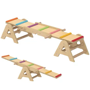 AIYAPLAY 2 in 1 Leagan de Echilibru pentru Copii, Barna din Lemn, Leagan 133 x 38 x 24 cm | Aosom Romania imagine