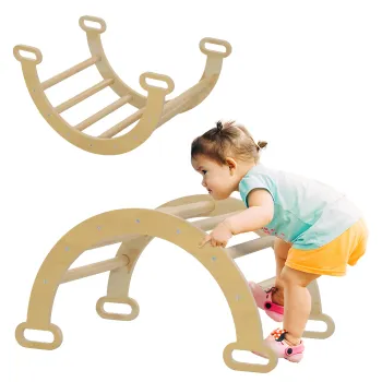 AIYAPLAY Arcada catarare copii balansoar din lemn pentru baieti si fete, copii de la 18 la 48 luni, lemn natural | Aosom Romania imagine