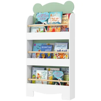 AIYAPLAY Biblioteca Copii 3 Rafturi in Forma de Ursulet 55x15x110 cm, Verde | Aosom Romania imagine