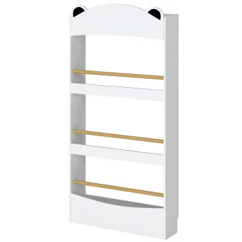 AIYAPLAY Biblioteca Montessori pentru Copii 3-8 Ani, Ursulet, cu 4 Polite din Lemn, 50x15x97 cm, Alb | Aosom Romania imagine