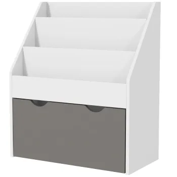 AIYAPLAY Biblioteca pentru Copii 3-8 Ani cu 3 Rafturi si Sertar Inferior, din MDF, 62.5x30x70 cm, Gri | Aosom Romania imagine