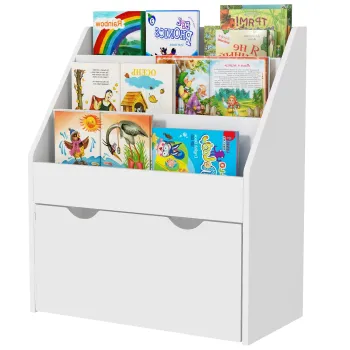 AIYAPLAY Biblioteca pentru Copii 3-8 Ani cu 3 Rafturi si Sertar, Raft de Depozitare Jucarii, 62,5x30x70 cm, Alb | Aosom Romania imagine