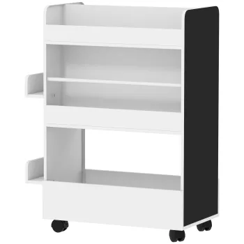 AIYAPLAY Biblioteca pentru Copii 3-8 Ani pe Doua Parti, Raft de Jucarii cu Roti si Tabla Neagra, Alb | Aosom Romania imagine