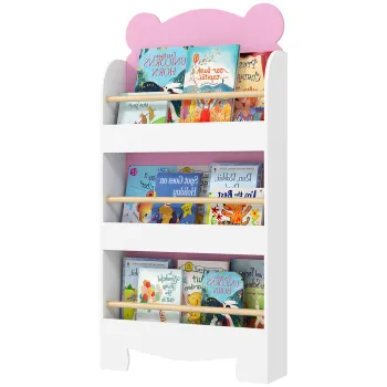 AIYAPLAY Biblioteca pentru Copii 3 Rafturi in Forma de Ursulet 55x15x110 cm, Roz | Aosom Romania imagine