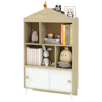 AIYAPLAY Biblioteca pentru Copii cu 4 Cuburi Deschise si Rafturi Superioare, 80x30x140.5 cm, Alb | Aosom Romania imagine