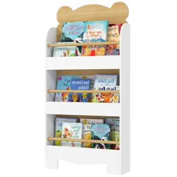 AIYAPLAY Biblioteca pentru copii, depozitare carti pentru copii 3 niveluri pentru sala de joaca, camera de copil, lemn natural | Aosom Romania imagine