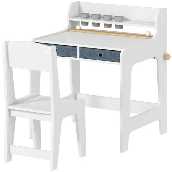 AIYAPLAY Birou pentru copii cu scaun, masa pentru copii si scaun cu 2 sertare din material textil si suport pentru pahare, 62,8x55,6x73,8cm, alb | Aosom Romania imagine