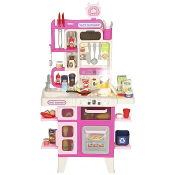 AIYAPLAY Bucatarie de Jucarie pentru Copii 3-6 Ani cu 104 Accesorii, din PP, PE si ABS, 52.5x22x100 cm, Roz | Aosom Romania imagine