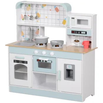 AIYAPLAY Bucatarie de Jucarie pentru Copii de 3+ Ani din Lemn, Aragaz Interactiv, Cuptor si Masina de Cafea, Alba | Aosom Romania imagine