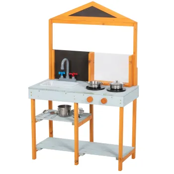 AIYAPLAY Bucatarie de noroi pentru copii, bucatarie de joaca din lemn pentru exterior cu plita, chiuveta detasabila, rafturi pentru copii 3-8 ani, Albastru deschis | Aosom Romania imagine