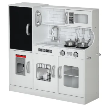 AIYAPLAY Bucatarie pentru copii, bucatarie de jucarie cu telefon, tabla, cuptor cu microunde, cuptor, chiuveta, accesorii, masina de cuburi de gheata, 3-8 ani, alb | Aosom Romania imagine