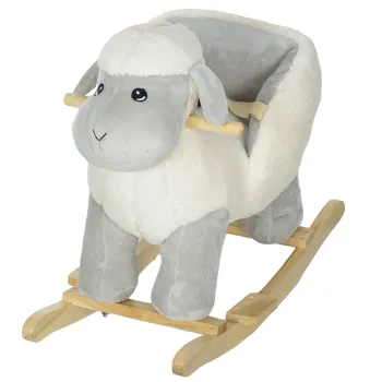 AIYAPLAY Cal Balansoar pentru Copii 1-3 Ani din Lemn si Plus cu Centura de Siguranta, Pedale si Sunete, 68x35x55 cm, Gri | Aosom Romania imagine