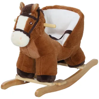 AIYAPLAY Cal Balansoar pentru Copii 18-36 Luni cu Sunete, Baza din Lemn si Centura de Siguranta, 68x33x45 cm, Maro | Aosom Romania imagine