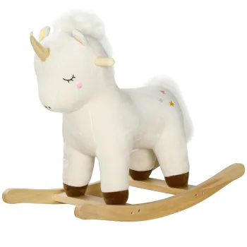 AIYAPLAY Cal Balansoar pentru Copii 2-4 Ani in Forma de Unicorn cu Sunete si Invelis Moale, 63x33x56 cm, Alb | Aosom Romania imagine