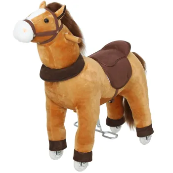 AIYAPLAY Cal de calarie pentru copii, husa textila, cadru stabil, roti line, cal balansoar, 3-5 ani, maro inchis | Aosom Romania imagine