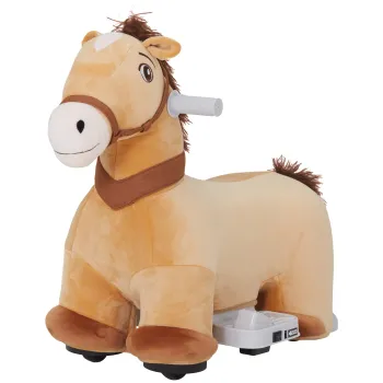 AIYAPLAY Cal Electric pentru Copii 18-36 Luni, Cal Balansoar din Poliester cu Baza, Muzica si Roti, 69x34x53 cm, Maro | Aosom Romania imagine