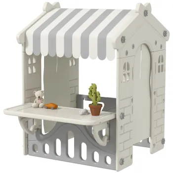 AIYAPLAY Casuta pentru Copii de 1-6 Ani cu 4 Ferestre, Usi, Acoperis si Tejghea de Magazine, 108x80x111 cm, Crem | Aosom Romania imagine
