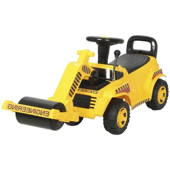 AIYAPLAY Compactor Rutier de Calarit pentru Copii 1-4 Ani, cu Rola Reglabila, Claxon si Spatiu sub Scaun, Galben | Aosom Romania imagine