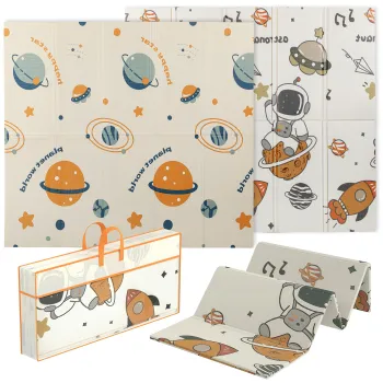AIYAPLAY Covoras pentru bebelusi fata-verso, covoras pentru tarare, tema astronauti si planete. | Aosom Romania imagine