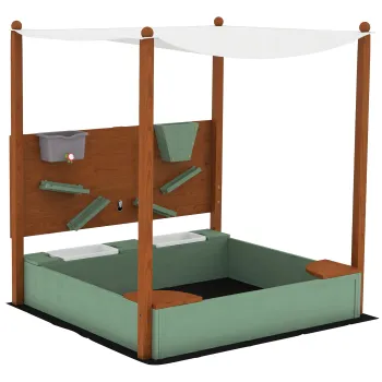 AIYAPLAY Cutie de nisip din lemn pentru copii cu acoperis cutie pentru copii cu 2 scaune 2 cutii robinet palnie 116x112,5x128 cm Verde | Aosom Romania imagine