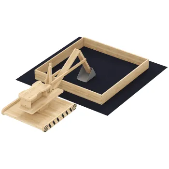 AIYAPLAY Cutie de nisip din lemn pentru copii cu excavator, cutie de nisip pentru copii cu scaun rotativ 360? si captuseala 184x90x56 cm natural | Aosom Romania imagine