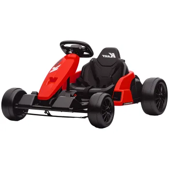 AIYAPLAY Go-Kart electric 24V, mod Drift, scaun reglabil, centura de siguranta in 5 puncte, functie muzicala, claxon, 6-12 ani Rosu | Aosom Romania imagine