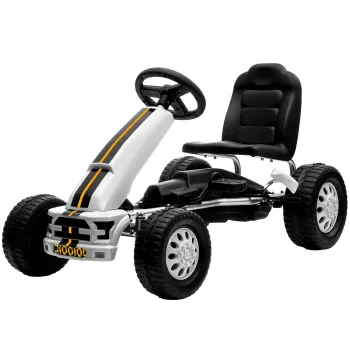 AIYAPLAY Go-kart pentru copii +3 ani cu scaun reglabil volan frana de mana cadru din aluminiu si otel capacitate 30 kg alb | Aosom Romania imagine