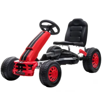 AIYAPLAY Go-kart pentru copii +3 ani cu scaun reglabil volan frana de mana cadru din aluminiu si otel sarcina 30 kg Rosu | Aosom Romania imagine