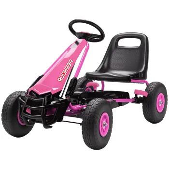 AIYAPLAY Gokart cu pedale pentru copii, scaun reglabil pe inaltime, roti EVA, frana, ambreiaj, 3-8 ani, Roz | Aosom Romania imagine
