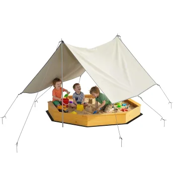 AIYAPLAY Lada cu nisip din lemn cu copertina, lada cu nisip pentru copii pentru exterior cu 4 banci, captuseala de fund, galben | Aosom Romania imagine