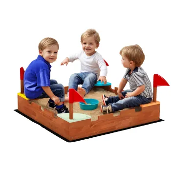 AIYAPLAY Ladita Nisip Castel Copii Scaune 90x90x17 Maro | Aosom Romania imagine