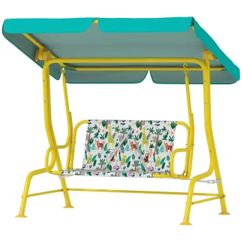 AIYAPLAY Leagan Hollywood pentru copii, 2 locuri, cu copertina reglabila, centura de siguranta, pentru 3-6 ani pana la 60 kg 112x75x120cm Verde | Aosom Romania imagine