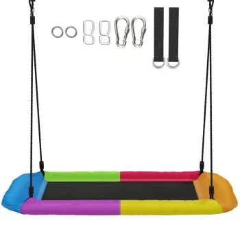 AIYAPLAY Leagan-nid reglabil pe inaltime, leagan suspendat pana la 300kg cu corzi reglabile pentru 3-8 ani 148x77x180 cm, multicolor | Aosom Romania imagine