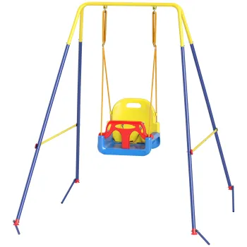 AIYAPLAY Leagan pentru bebelusi 3-in-1, leagan reglabil, scaun cu spatar, centura, 128 x 155 x 157 cm, Albastru | Aosom Romania imagine