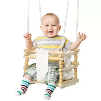 AIYAPLAY Leagan pentru copii 9-36 luni din lemn si bumbac, pentru spatii interioare si exterioare cu franghie reglabila, 30x30x110-180 cm | AOSOM RO imagine