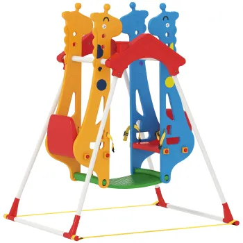 AIYAPLAY Leagan pentru copii, Cadru-leagan copii 3-5 ani cu Dublu Scaun Fata in Fata, 114x94x134,5cm, Multicolor | Aosom Romania imagine