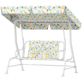 AIYAPLAY Leagan pentru Copii cu Copertina Reglabila si Centura de Siguranta, 120x112x75 cm, Alb | Aosom Romania imagine