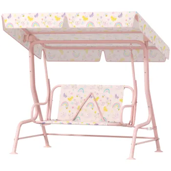 AIYAPLAY Leagan pentru Copii cu Copertina Reglabila si Centura de Siguranta, 120x112x75 cm, Roz | Aosom Romania imagine