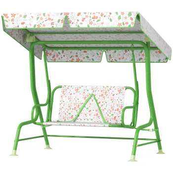 AIYAPLAY Leagan pentru Copii cu Copertina Reglabila si Centura de Siguranta, 120x112x75 cm, Verde | Aosom Romania imagine