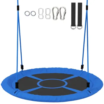 AIYAPLAY Leagan tip cuib, leagan pentru 2 copii cu corzi reglabile pe inaltime, sezut rotund O 80 cm, albastru | Aosom Romania imagine