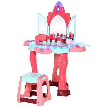 AIYAPLAY Masa de Machiaj pentru Fetite cu Scaunel, Oglinda, Lumini si Accesorii, 57x34x76 cm, Multicolor | Aosom Romania imagine