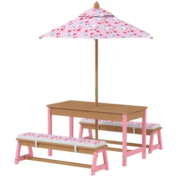 AIYAPLAY Masa de picnic pentru copii cu banci, perne, umbrela pliabila, cutii de depozitare detasabile, model flamingo, roz | Aosom Romania imagine