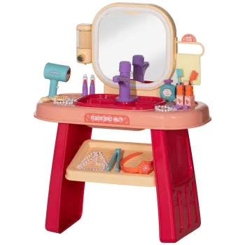 AIYAPLAY Masa de Toaleta pentru Fetite 3-6 Ani cu Oglinda din Acrilic si Robinet, Jucarie pentru Copii din Plastic, 55x29x71 cm, Roz | Aosom Romania imagine