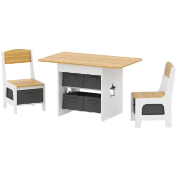 AIYAPLAY Masa pentru copii cu 2 scaune si 6 sertare din material textil, design cu stele, pentru copii 3-8 ani, Natural | Aosom Romania imagine