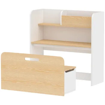 AIYAPLAY Masa pentru copii cu banca 5-in-1 set sezut pentru copii cu raft pentru carti, banca trusa rulanta cu cutie de depozitare pentru 3-8 | Aosom Romania imagine