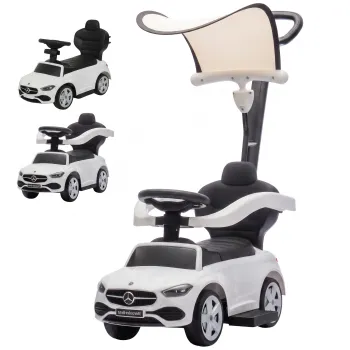 AIYAPLAY Masinuta de Impins pentru Copii 3 in 1 cu Licenta Mercedes-Benz, Maner, Copertina, Claxon, Muzica, Alb | Aosom Romania imagine