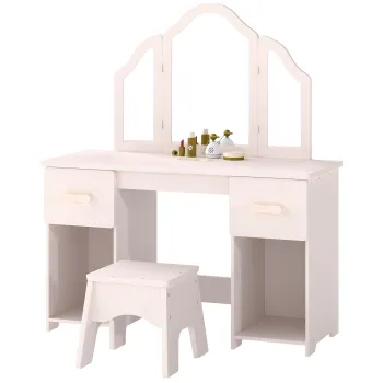 AIYAPLAY Masuta de Toaleta pentru Copii cu Scaun si Oglinda, 60x36x88 cm, Roz | Aosom Romania imagine