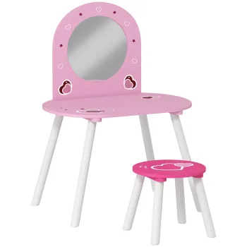 AIYAPLAY Masuta de toaleta pentru copii cu taburet si oglinda Masuta pentru fete cu inimioare pentru copii 3-6 ani roz | Aosom Romania imagine