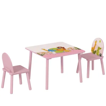 AIYAPLAY Masuta si 2 scaune pentru copii 3-8 ani cu margini rotunjite, Roz | Aosom Romania imagine